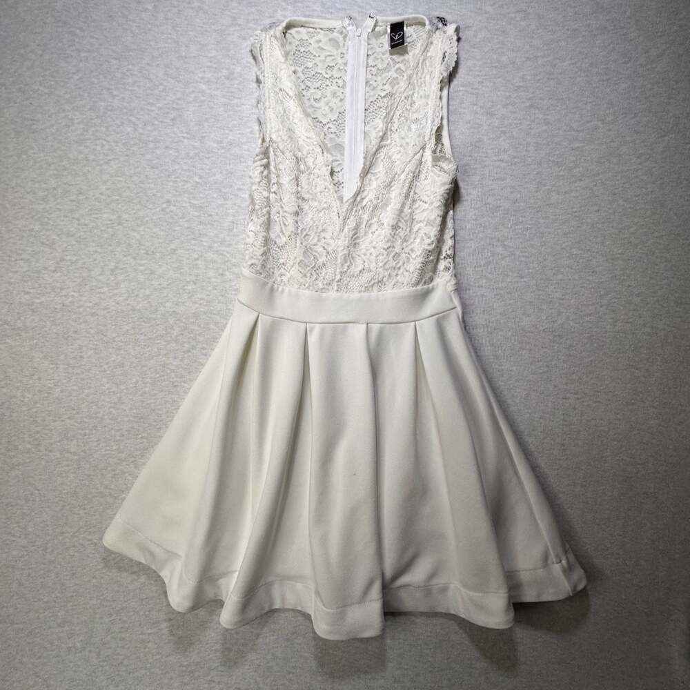 Windsor White Lace Top V-Neck Fit and Flare Skater Dress S